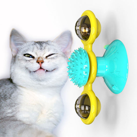 "Whirl & Purr! 🐱 Spinning Windmill Cat Toy – Suction Base, Catnip, Lights & More!"