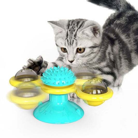 "Whirl & Purr! 🐱 Spinning Windmill Cat Toy – Suction Base, Catnip, Lights & More!"